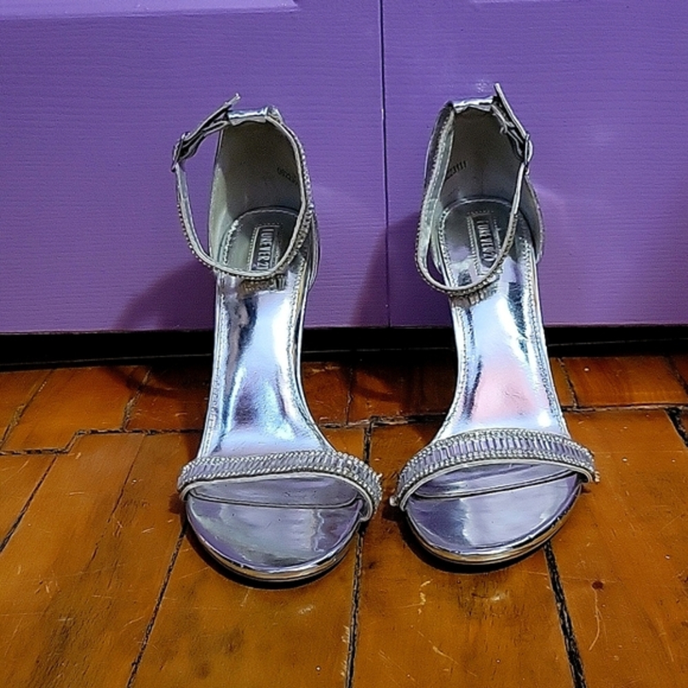Glamorous, silver, Forever 21, open-toe 3 inch heels